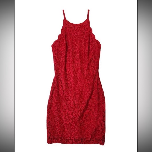 By&by red floral lace slip dress | Halter neck - Picture 3 of 6